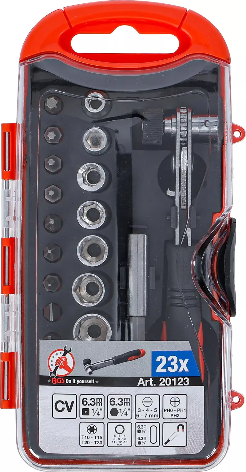 Nástrčné hlavice a bity Kraftmann s ráčnou 1/4" BGS1020123 Sada 23 dílů (BGS1020123)