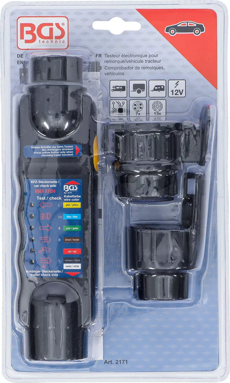 Elektrická zkoušečka BGS102171, zásuvky a zástrčky přívěsného vozíku. 7 a 13 pólů (BGS102171)