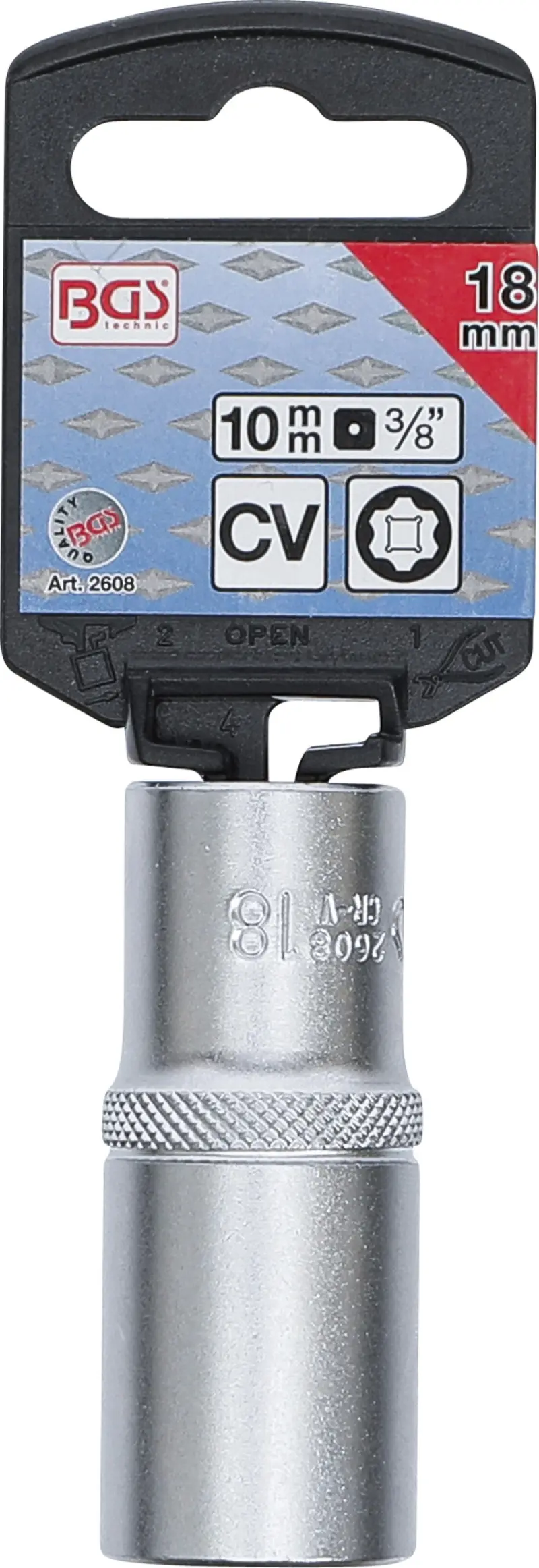 Nástrčná hlavice 3/8" 18 mm, prodloužená - Super Lock. BGS 2608 (BGS102608)