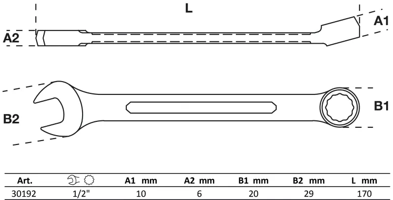 Očkoplochý klíč palcový 1/2" BGS1030192, DIN 3113-A (BGS1030192)