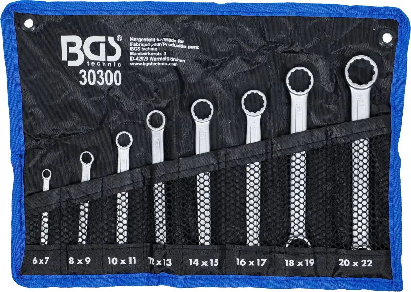 Oboustranné očkové klíče 8 ÷ 22 mm BGS1030300, extra ploché. Sada 8 dílů v tašce (BGS1030300)