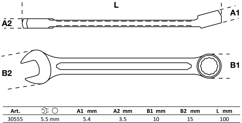 Očkoplochý klíč 5,5 mm BGS1030555, DIN 3113A, matný chrom (BGS1030555)