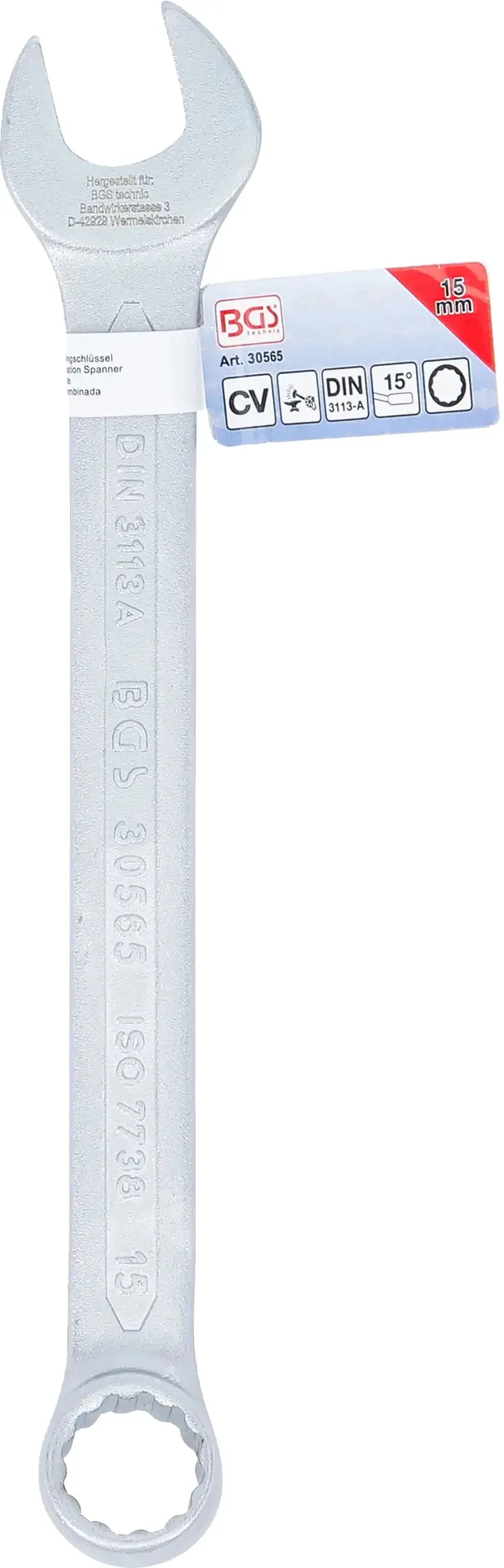 Očkoplochý klíč 15 mm BGS1030565, DIN 3113A, matný chrom (BGS1030565)