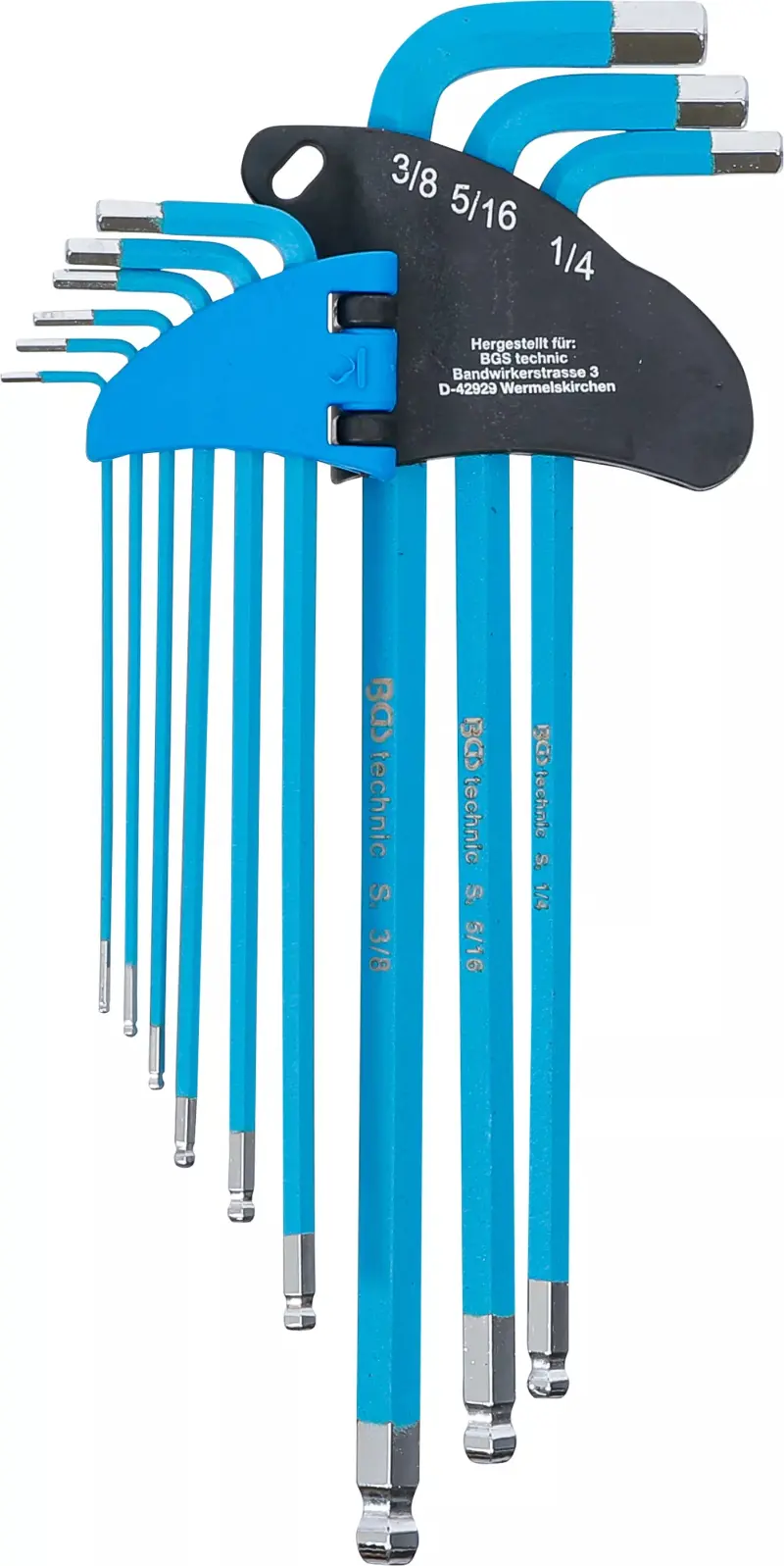 Zástrčné klíče inbus 1/16 ÷ 3/8" BGS1035101 palcové, extra dlouhé, s koulí a magnetem oplastované. Sada 9 dílů (BGS1035101)