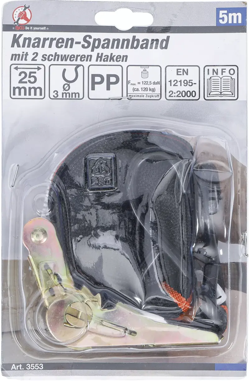 Upínací pás 5 m x 24 m s ráčnou BGS103553 2x těžký hák (BGS103553)