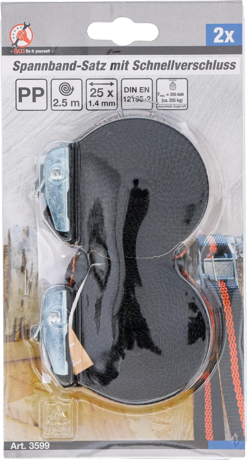 Upínací pásy 2,5 m  x 25 mm BGS103599, zavazadlové s rychlouzávěry (Sada 2 ks) (BGS103599)