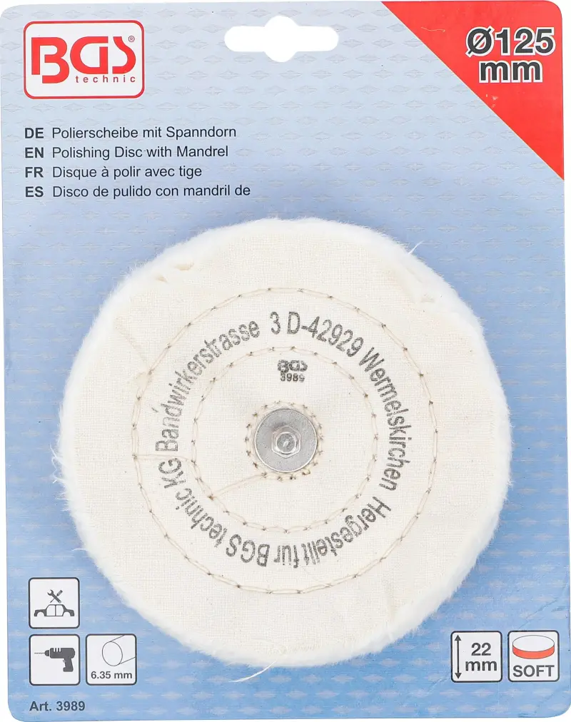 Lešticí kotouč Ø 125 x 22 mm s upínacím trnem 6 mm BGS 3989 (BGS103989)