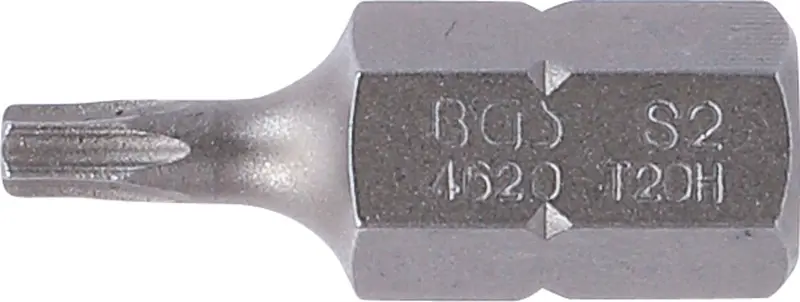 Bit  Délka 30 mm  pohon vnější šestihran 10 mm (3/8")  T-profil (pro Torx) s otvorem T20