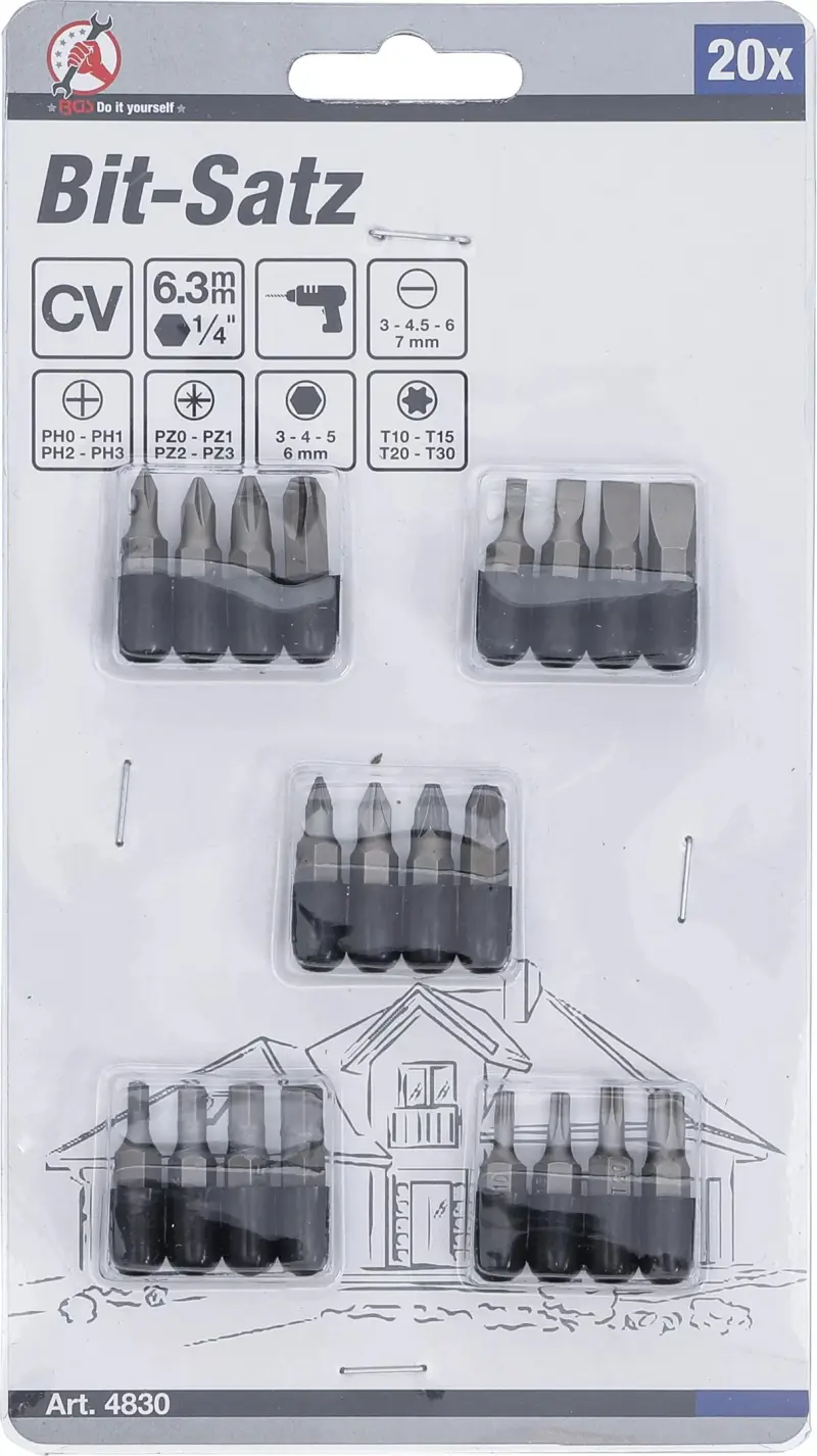 Šroubovací bity 1/4" Kraftmann 20 dílů, SB balení, zatíž. do 5 kg. BGS 4830 (BGS104830)