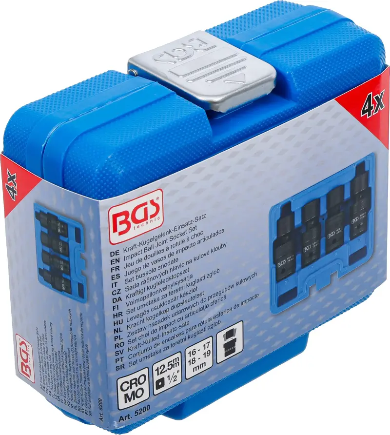 Nástrčné hlavice 1/2" šestihran 16 ÷ 19 mm BGS105200 kloubové, tvrzené (Sada 4 díly) (BGS105200)