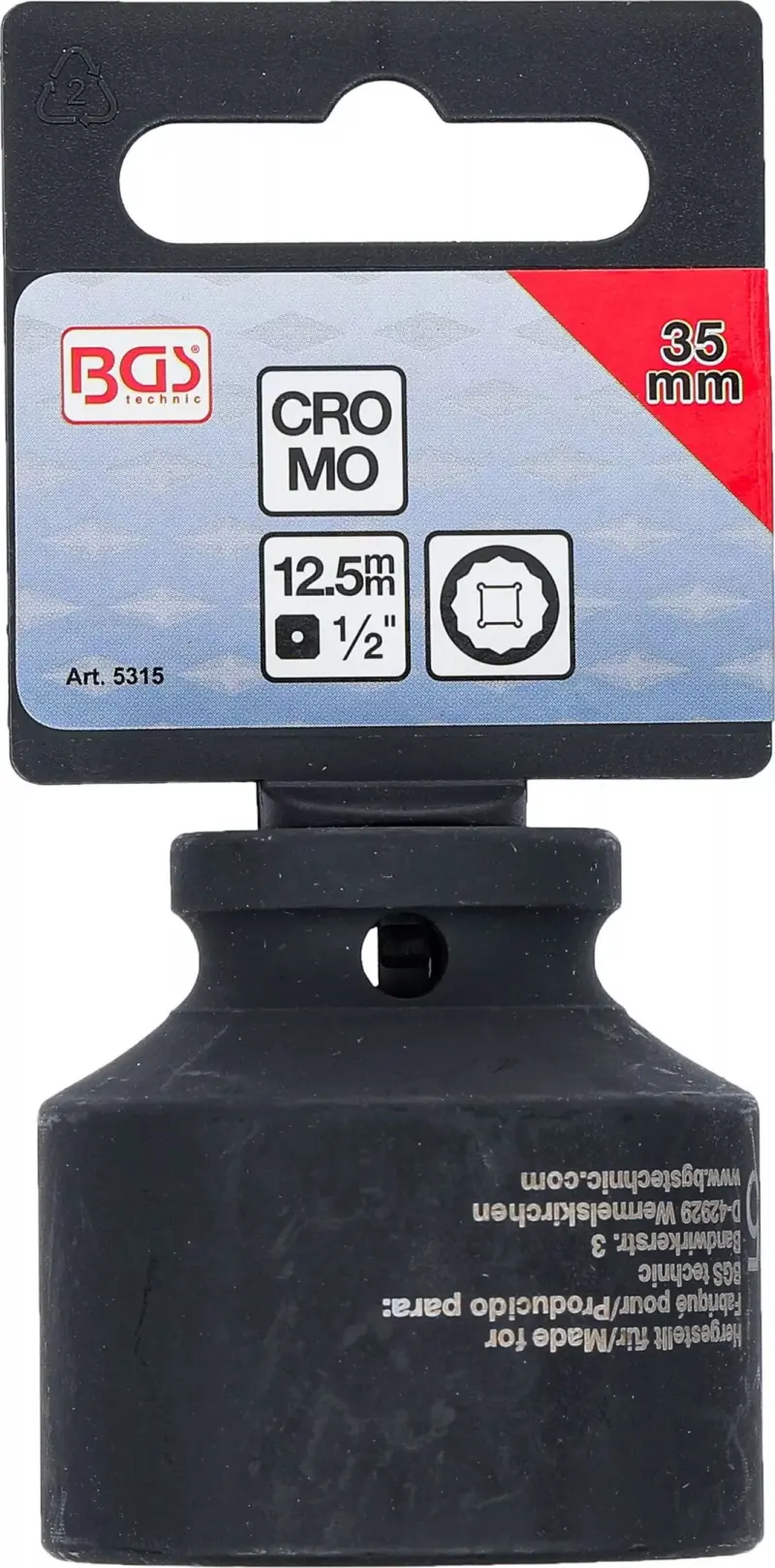 Nástrčná hlavice 1/2" 35 mm BGS15315, 12hranná, rázová (BGS105315)