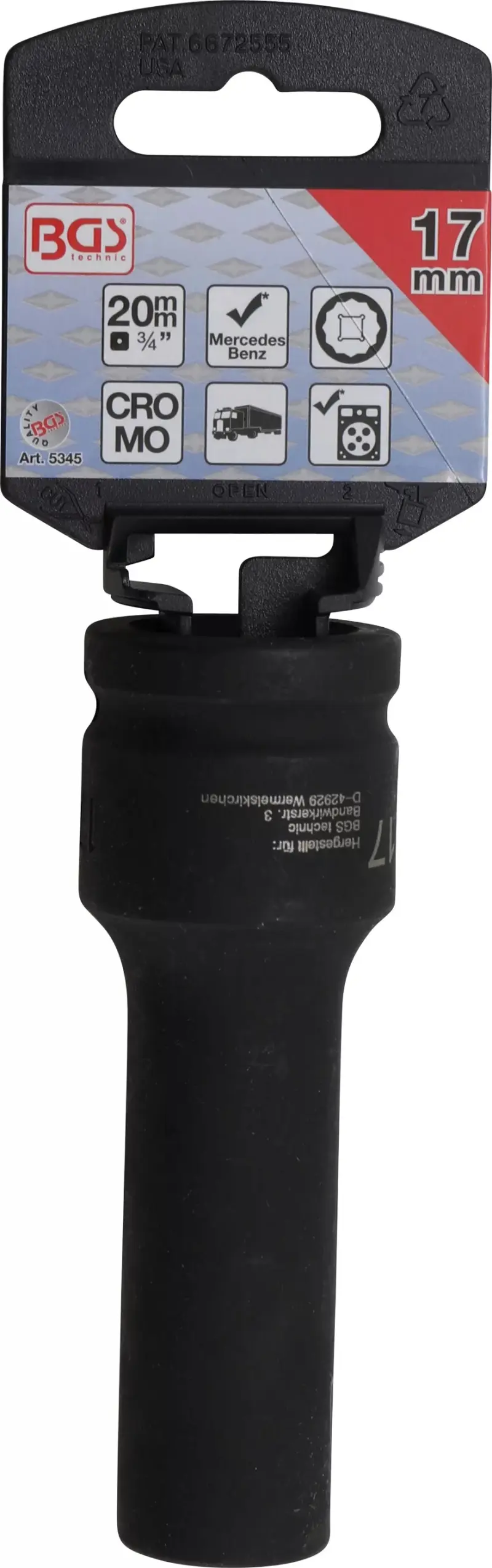 Nástrčná hlavice 3/4" 17 mm BGS105345, prodloužená, tvrzená, 12hranná (BGS105345)