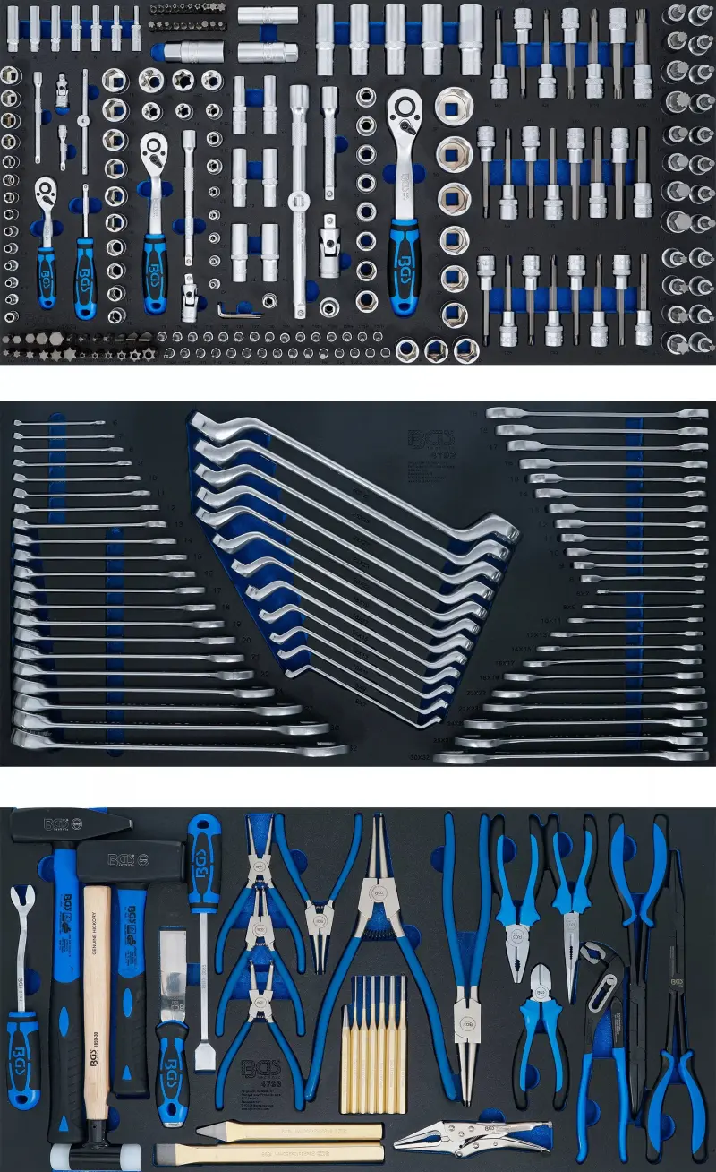 Dílenský vozík XL, pojízdný BGS104205, 7 zásuvek. Vybavený 301 ks nářadí (BGS106063)