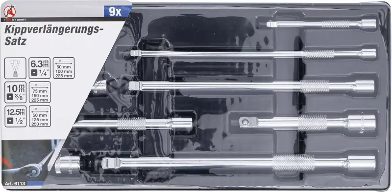 Prodloužení Kraftmann 1/4", 3/8" a 1/2",  délky 50 ÷ 250 mm BGS106113 Sada 9 dílů (BGS106113)