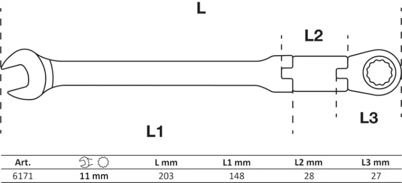 Očkoplochý klíč 11 mm BGS106171 s dvojitým kloubem (BGS106171)