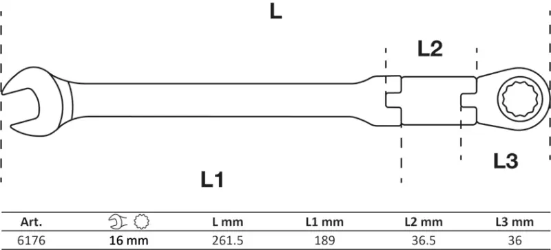 Očkoplochý klíč 16 mm BGS106176 s dvojitým kloubem (BGS106176)