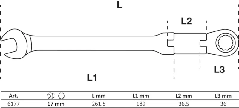 Očkoplochý klíč 17 mm BGS106177 s dvojitým kloubem (BGS106177)