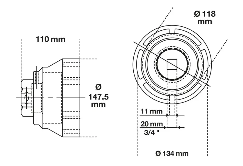 Klíč na matice se zářezy  vnitřní čep  pro MAN  133 - 145 mm
