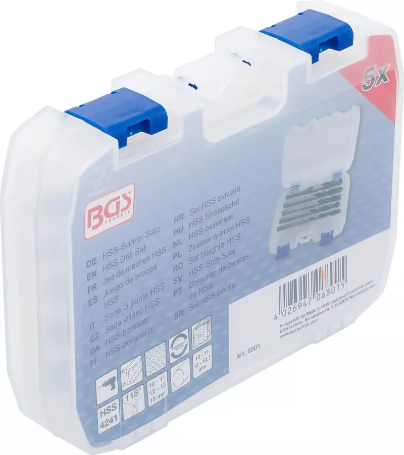 Vrtáky HSS pr. 10 ÷ 15 mm s kuželovou stopkou BGS106801 (Sada 5 dílů) (BGS106801)