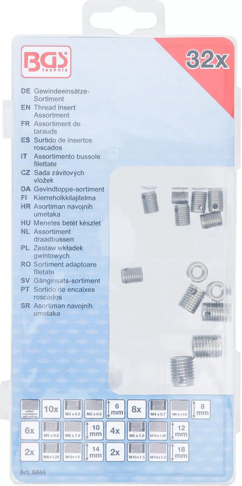 Závitové vložky M3 ÷ M10 BGS106844, samořezné Sada 32 dílů (BGS106844)