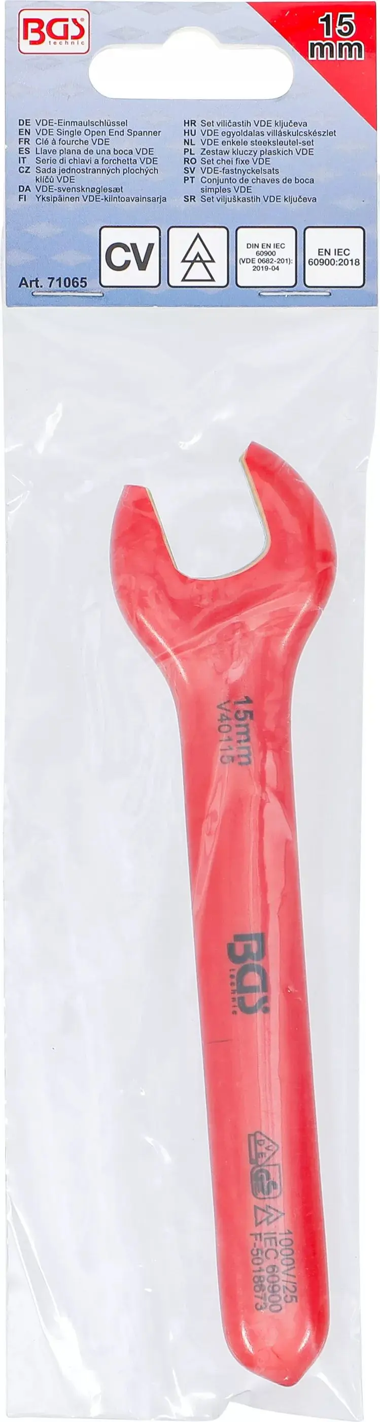 Jednostranný otevřený klíč BGS 71065 15 mm VDE (BGS1071065)