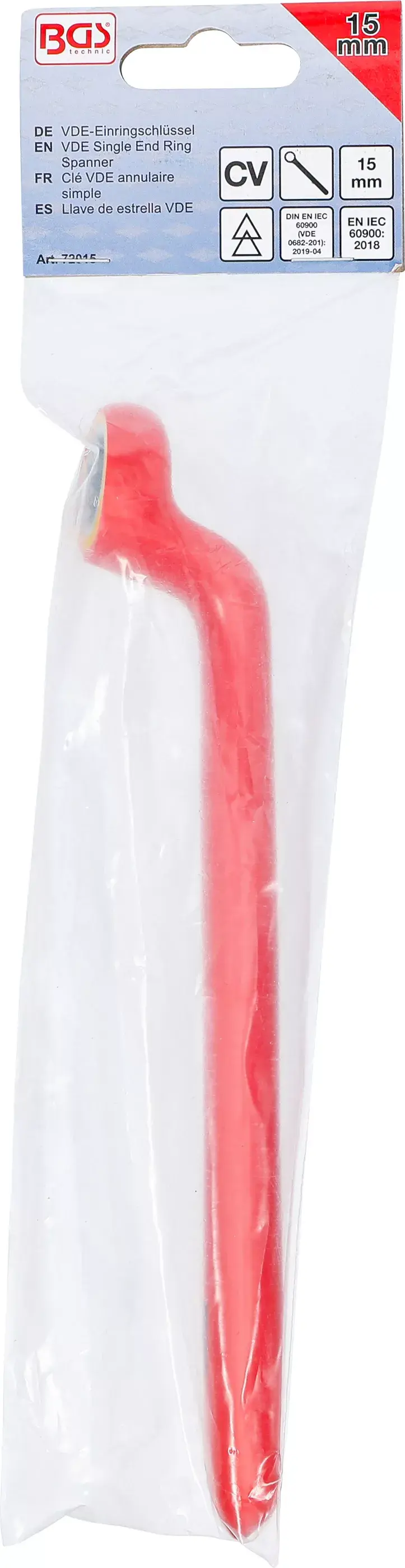 Jednostranný očkový klíč 15 mm BGS 72015 VDE, hluboce vyhnutý (BGS1072015)