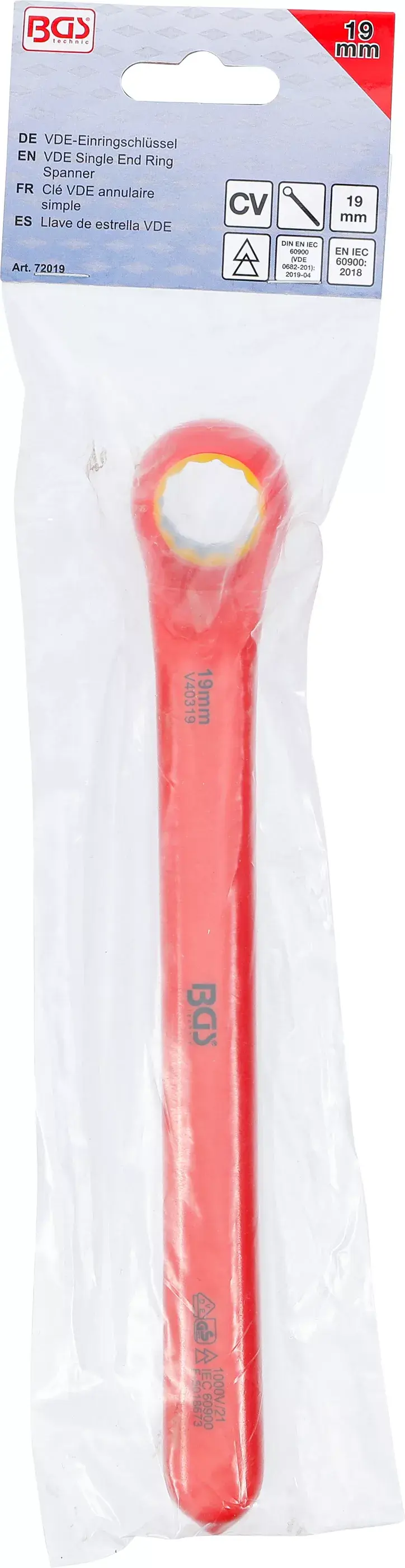 Jednostranný očkový klíč 19 mm BGS 72019 VDE, hluboce vyhnutý (BGS1072019)