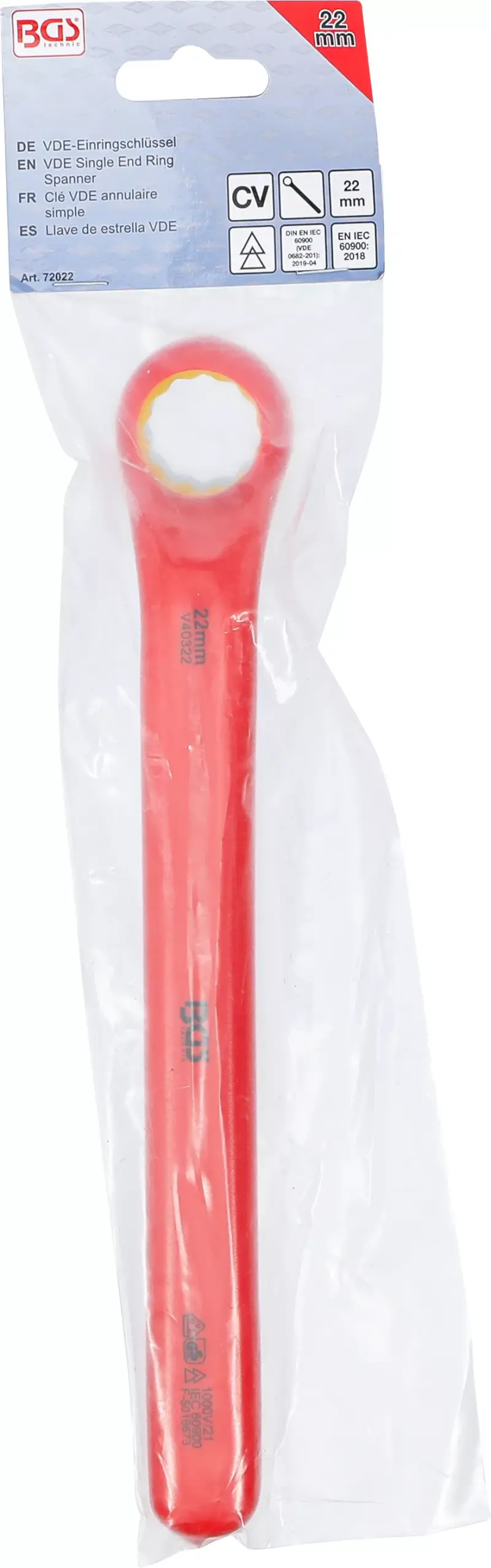 Jednostranný očkový klíč 22 mm BGS 72022 VDE, hluboce vyhnutý (BGS1072022)