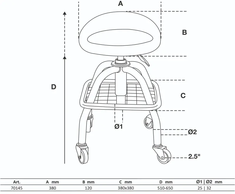 Pojízdná židle pro autoservisy BGS1070145 (4 kolečka, výškově stavitelná) (BGS1070145)