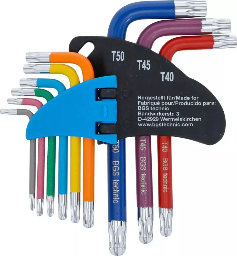 Zástrčné klíče T10 ÷ T50 Multicolour, krátké s kulovou hlavou (Sada 9 ks) BGS1074463 (BGS1074463)