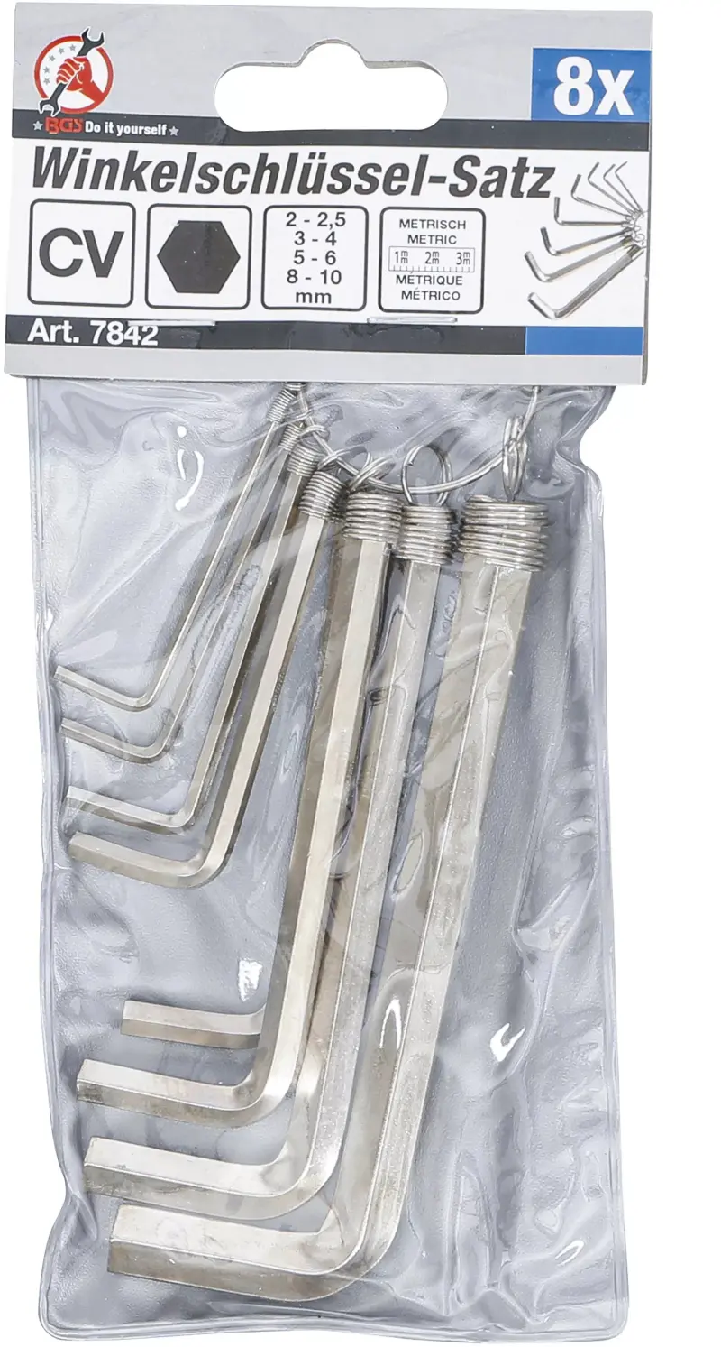Zástrčné šestihranné klíče (inbus) 2 ÷ 10 mm BGS107842 Sada 8 dílů, chrom vanadium (BGS107842)