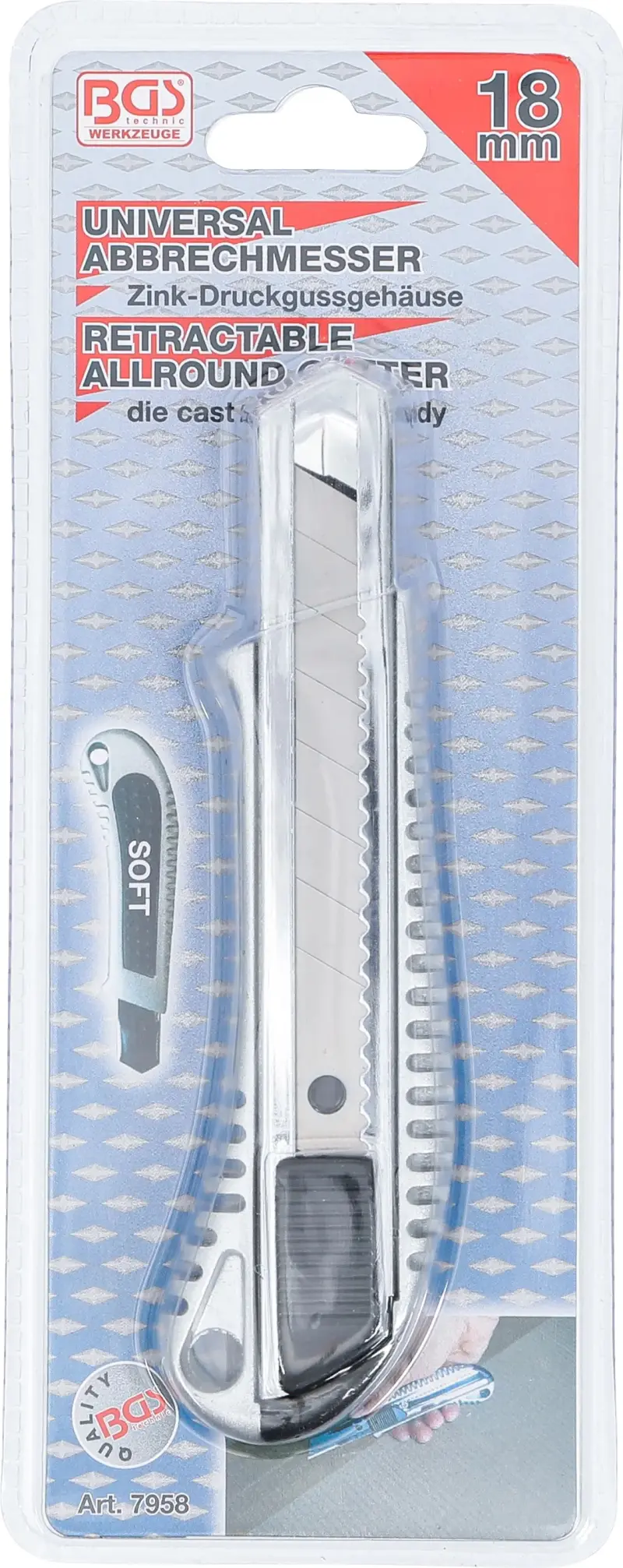 Nůž s odlamovací čepelí 0,50/18 mm BGS 107958 a ocel. vodítkem (BGS107958)
