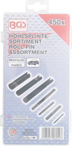 Zajišťovací pružné kolíky BGS108054 (Sada 450 dílů v PVC kazetě) (BGS108054)