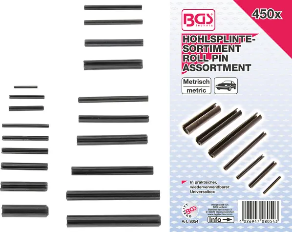 Zajišťovací pružné kolíky BGS108054 (Sada 450 dílů v PVC kazetě) (BGS108054)
