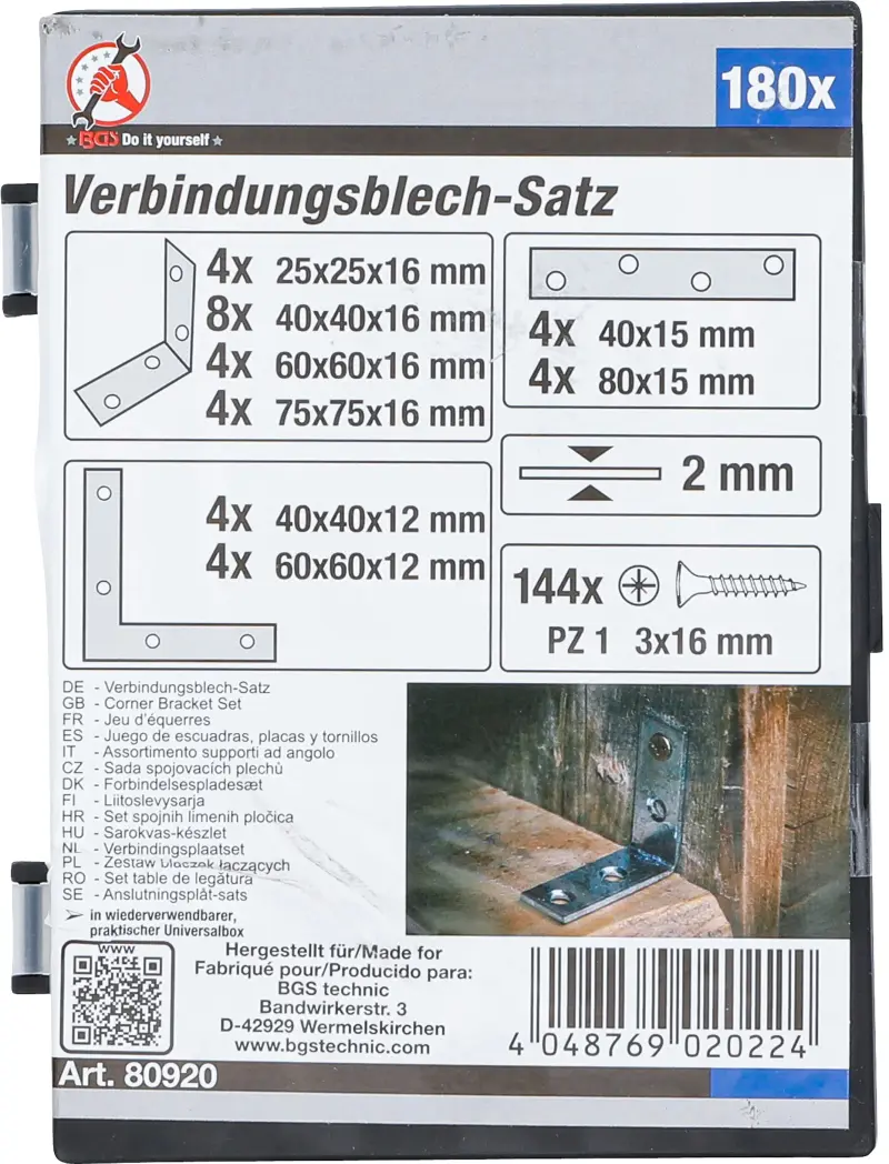 plechy spojovací úhlové, pozinkované, BGS 80920 (BGS1080920)